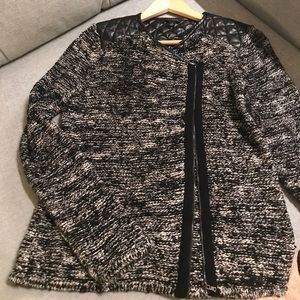 ANN TAYLOR Moto Faux Leather & Knitted Wool Jacket